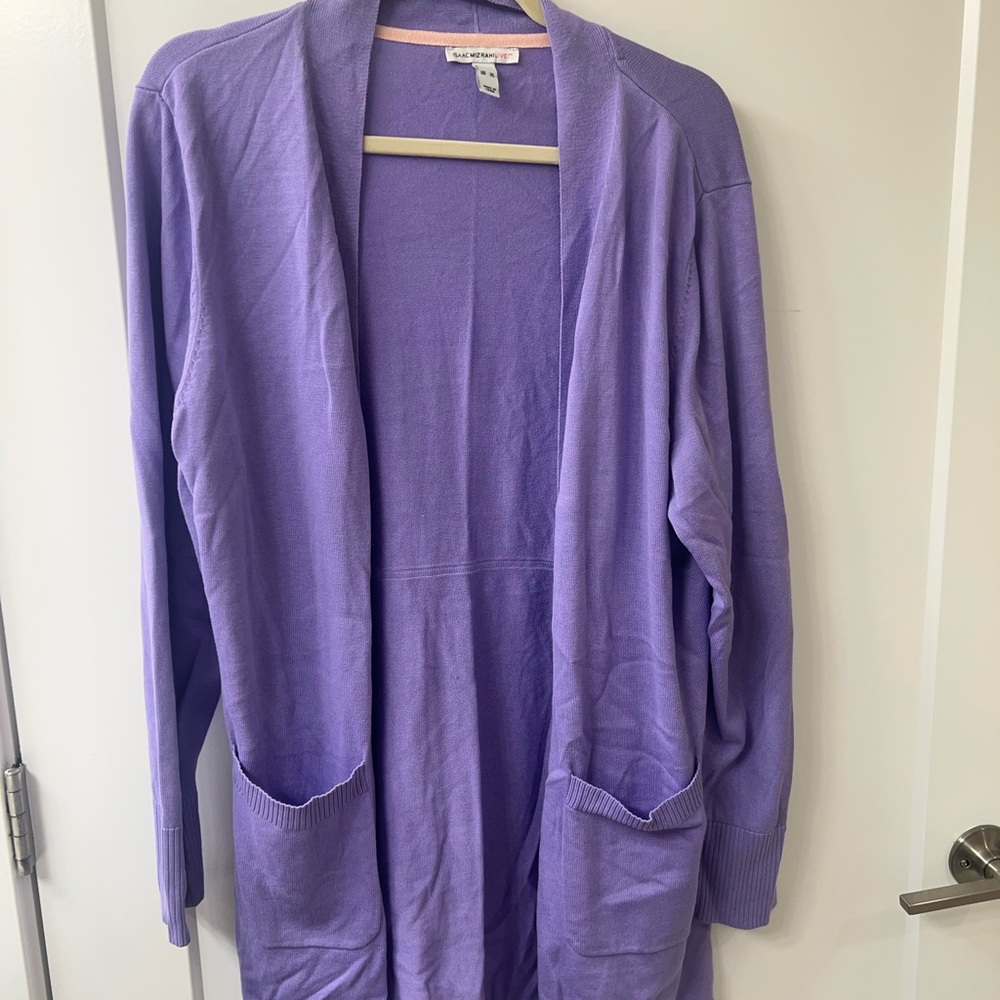 Isaac Mizrahi Live! Purple Open Front Long Cardigan with Pockets SZ XL